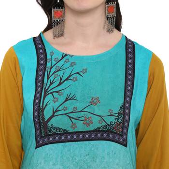 Mustard Color Digital Print straight Rayon kurta 5