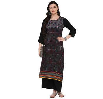 Black Color Digital Print straight Rayon kurta 1