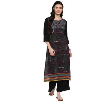 Black Color Digital Print straight Rayon kurta 2