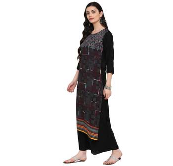 Black Color Digital Print straight Rayon kurta 4