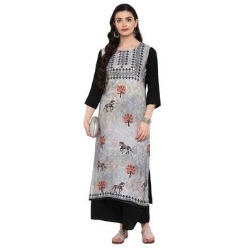 Grey Color Digital Print straight Rayon kurta 1