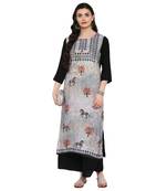 Grey Color Digital Print straight Rayon kurta