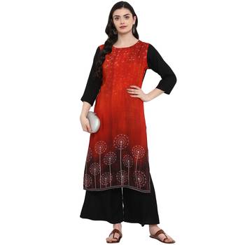 Red Color Digital Print straight Rayon kurta 1