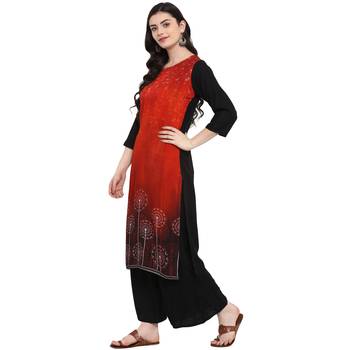 Red Color Digital Print straight Rayon kurta 4