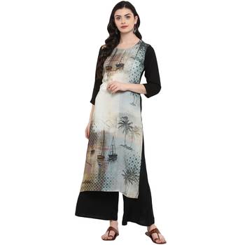 Grey Color Digital Print straight Rayon kurta 1