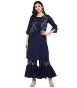 Blue Color Foil Print Straight Polysilk Kurta