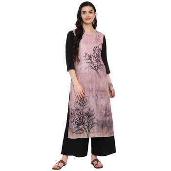 Dusty Pink Color Digital Print Straight Crepe Kurta 2
