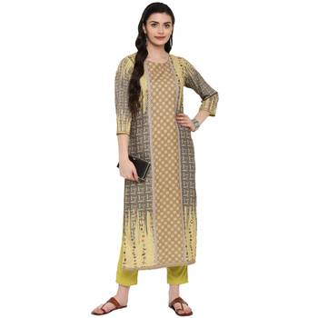 Yellow Color Digital Print Straight Crepe Kurta 1