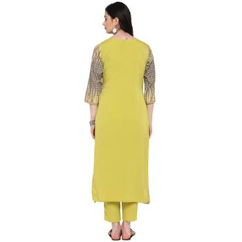 Yellow Color Digital Print Straight Crepe Kurta 3