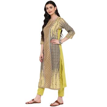 Yellow Color Digital Print Straight Crepe Kurta 4
