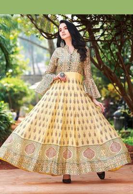 Yellow printed cotton cotton kurtis 1