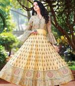 Yellow printed cotton cotton kurtis