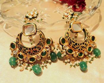 Green Kundan Danglers Drops 1