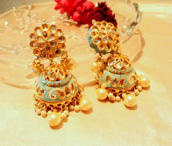 Turquoise Kundan Danglers Drops 1