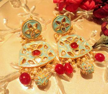Turquoise Kundan Danglers Drops With Maangtikka 3