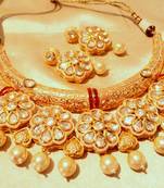 Golden Jadau Kundan Hasli Necklace Sets