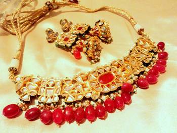 Gold Kundan Jadau Jaipuri Necklace Set For Women 2