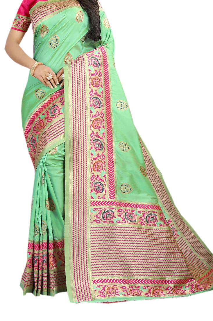 Women Green Art Silk Saree With UnStiched Blouse