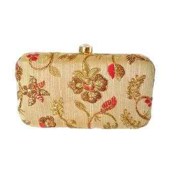 Handicraft Embroidered Party Wear Bridal Casual Box Clutch for Women Beige Single Clutch 1