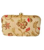 Handicraft Embroidered Party Wear Bridal Casual Box Clutch for Women Beige Single Clutch