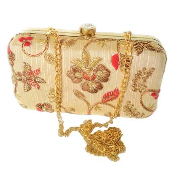 Handicraft Embroidered Party Wear Bridal Casual Box Clutch for Women Beige Single Clutch 3