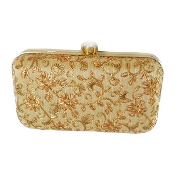 Handicraft Embroidered Party Wear Bridal Casual Box Clutch for Women Golden Single Clutch 1