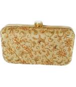 Handicraft Embroidered Party Wear Bridal Casual Box Clutch for Women Golden Single Clutch