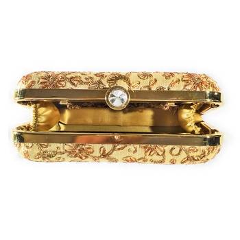 Handicraft Embroidered Party Wear Bridal Casual Box Clutch for Women Golden Single Clutch 2