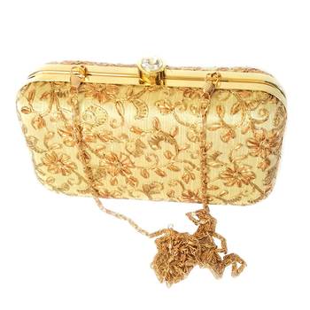 Handicraft Embroidered Party Wear Bridal Casual Box Clutch for Women Golden Single Clutch 3