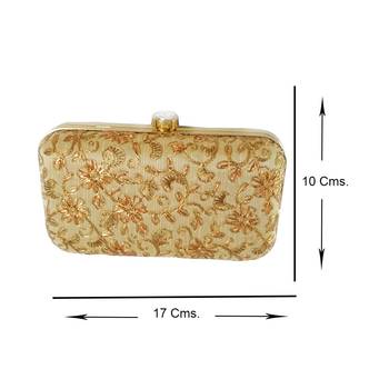 Handicraft Embroidered Party Wear Bridal Casual Box Clutch for Women Golden Single Clutch 4