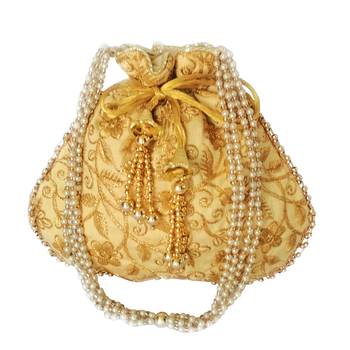 Ethnic Style Designer Partywear Clutch Bag for Women (Golden) 1