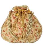 Ethnic Style Designer Partywear Clutch Bag for Women (Beige)