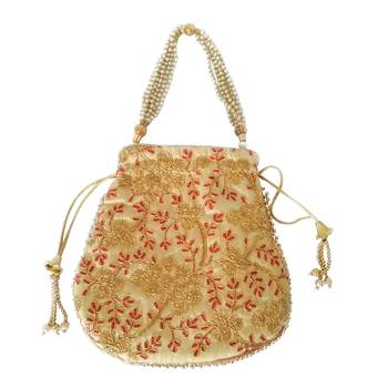 Ethnic Style Designer Partywear Clutch Bag for Women (Beige) 2