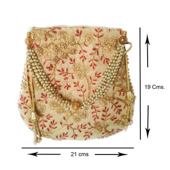 Ethnic Style Designer Partywear Clutch Bag for Women (Beige) 4