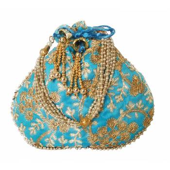 Ethnic Style Designer Partywear Clutch Bag for Women  (Blue) 1