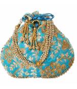 Ethnic Style Designer Partywear Clutch Bag for Women  (Blue)