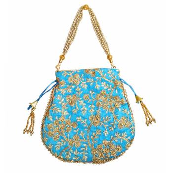 Ethnic Style Designer Partywear Clutch Bag for Women  (Blue) 2
