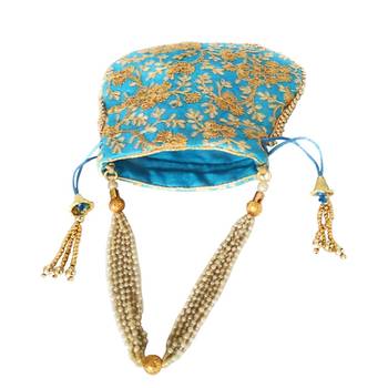 Ethnic Style Designer Partywear Clutch Bag for Women  (Blue) 3