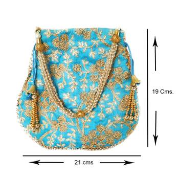 Ethnic Style Designer Partywear Clutch Bag for Women  (Blue) 4