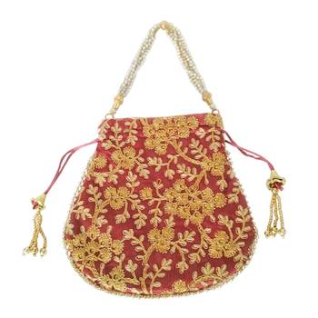 Ethnic Style Designer Partywear Clutch Bag for Women (Maroon) 2