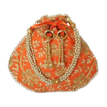 Ethnic Style Designer Partywear Clutch Bag for Women (Orange) 1