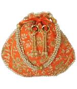 Ethnic Style Designer Partywear Clutch Bag for Women (Orange)