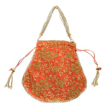 Ethnic Style Designer Partywear Clutch Bag for Women (Orange) 2