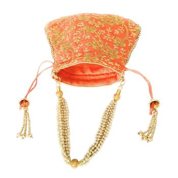 Ethnic Style Designer Partywear Clutch Bag for Women (Orange) 3