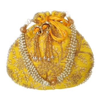 Ethnic Style Designer Partywear Clutch Bag for Women (Yellow) 1