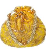 Ethnic Style Designer Partywear Clutch Bag for Women (Yellow)