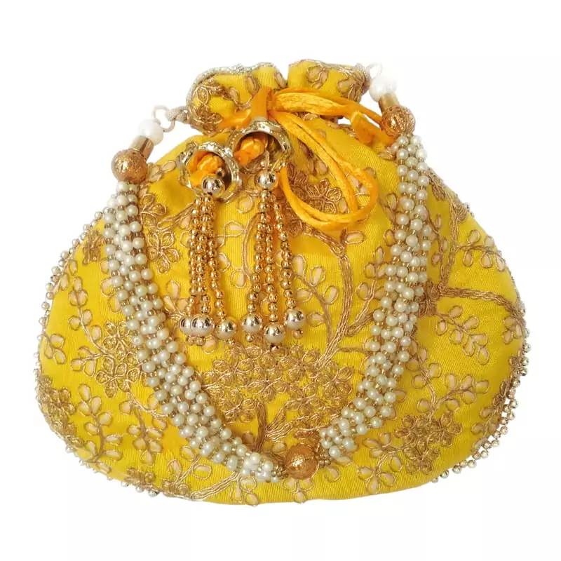 Ethnic Style Designer Partywear Clutch Bag for Women (Yellow)