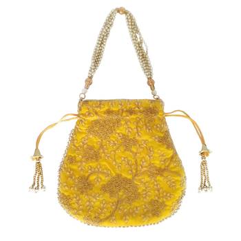 Ethnic Style Designer Partywear Clutch Bag for Women (Yellow) 2