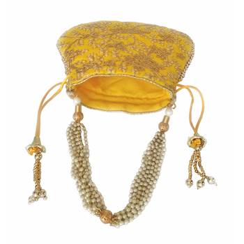 Ethnic Style Designer Partywear Clutch Bag for Women (Yellow) 3
