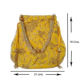 Ethnic Style Designer Partywear Clutch Bag for Women (Yellow) 4
